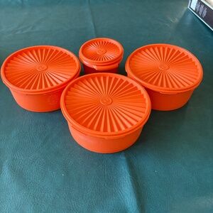 4 Tupperware Servalier orange round  storage containers #1204 #1205 #886 #812